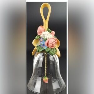 1989 Avon 24% Crystal Bell with Decorative Floral Handle, Vintage Flowers Leaves